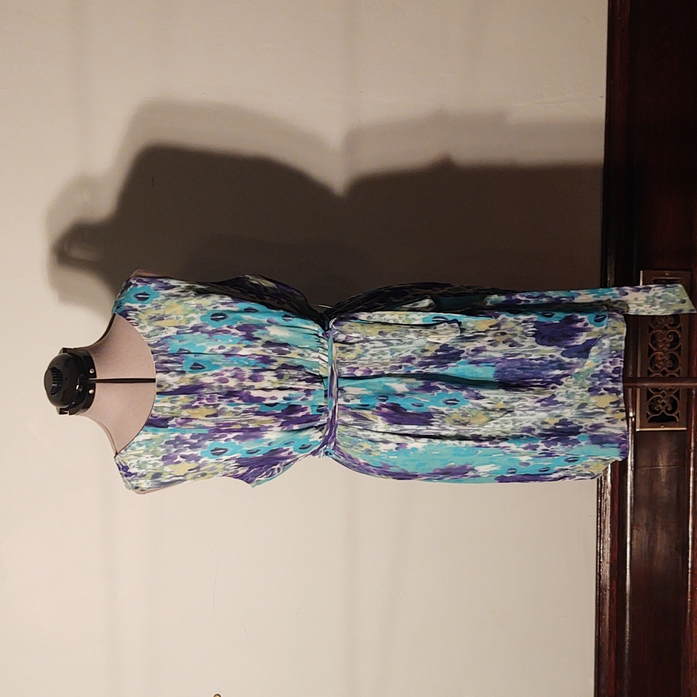 Apt. 9 Watercolor Print Rain Blue Scoop Neck Sleeveless Dress Sz XL NWT